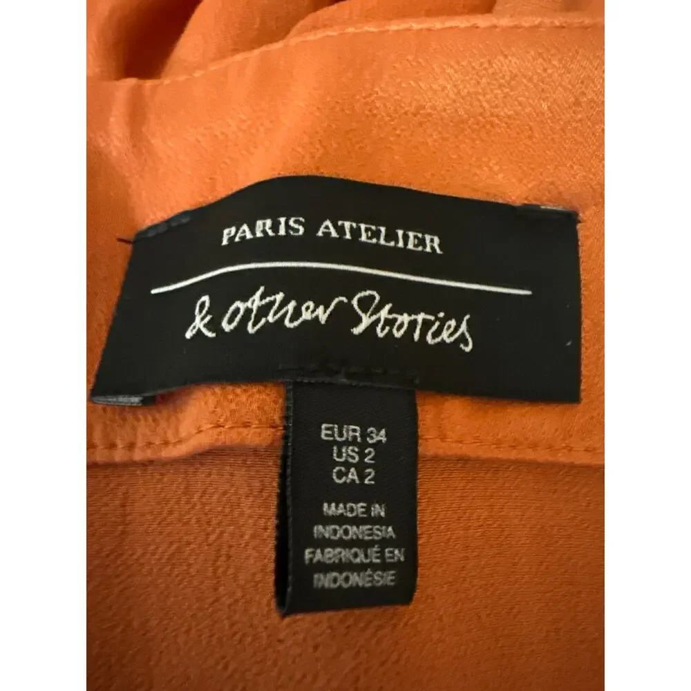 & Other Stories Orange Silky Satin Zipper Slit Midi Straight Pencil Slip Skirt 2